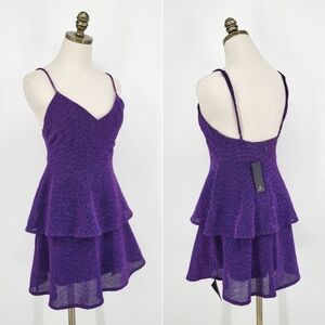 Lulus Tiered Mini Dress Sleeveless Glitter Purple Size Small NEW NWT